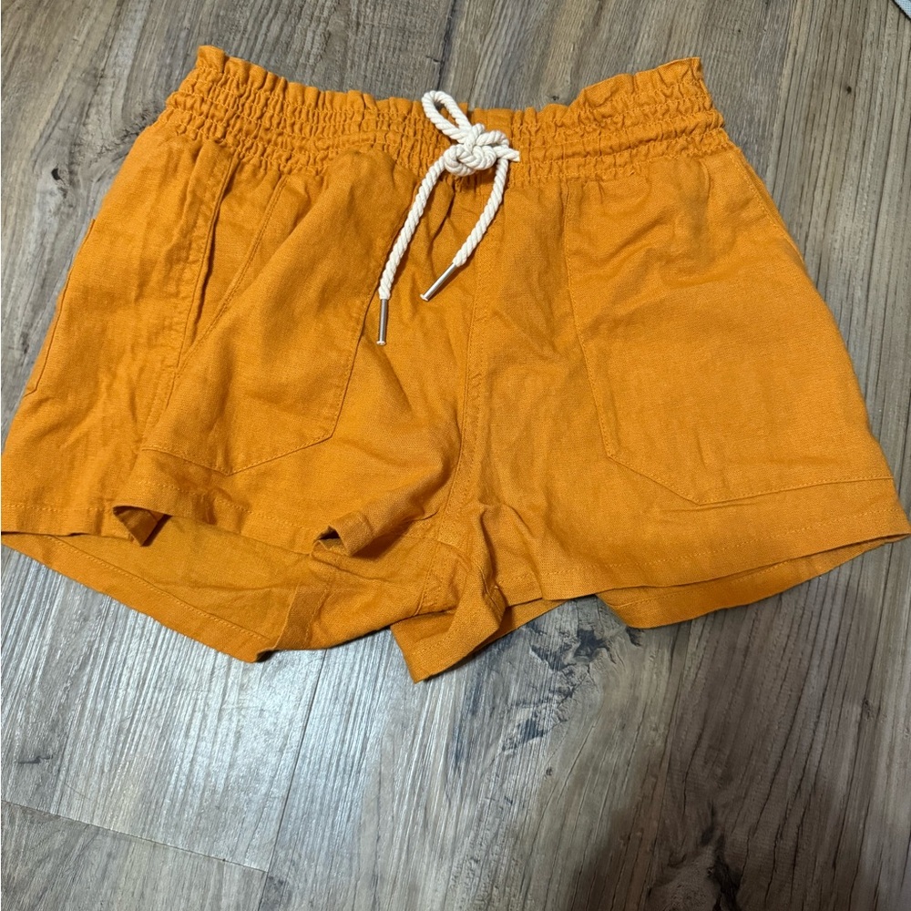 Vibrant Colorful Shorts in Orange - Drawstring Waistband - Linen - Orange